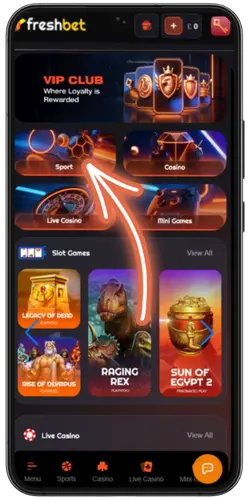 Freshbet bonus activation screen with casino welcome pack.